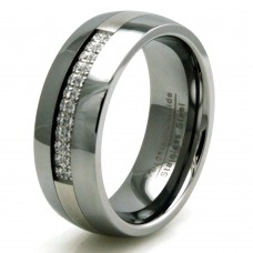 Tungsten Infused Stainless Steel Cubic Zirconia Channel Mens Ring